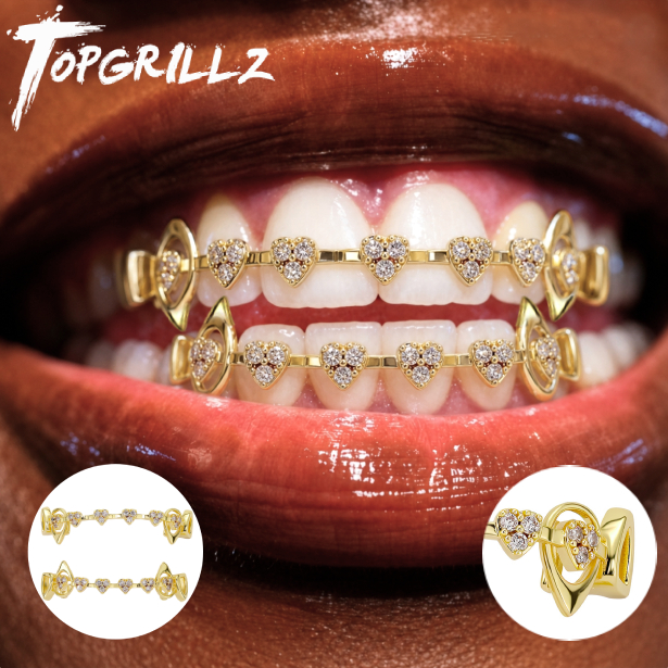Body Jewelry For Men - TOPGRILLZ Set Grillz Bentuk Hati Berongga